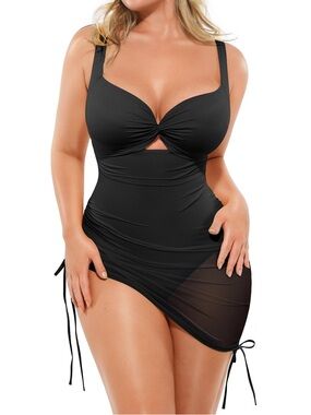 Shapellx One Piece Tummy Control Swimsuit Women’s US Size XL Black **No Skirt**